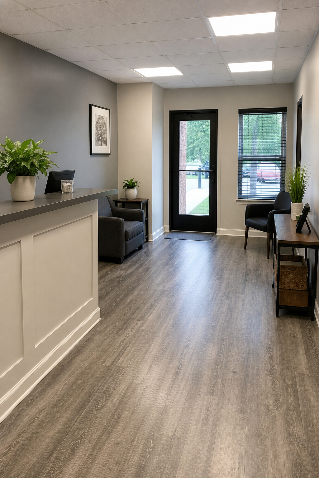 Clean small business reception area after commercial cleaning